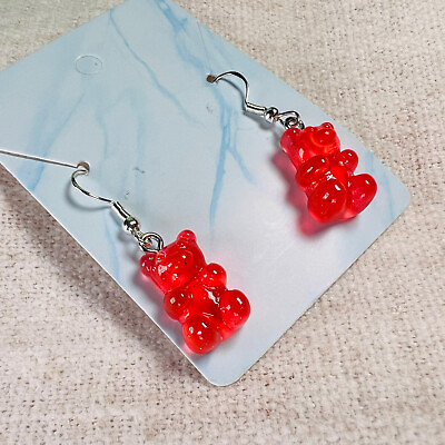 #ad Cute Handmade Gummy Bear Earrings Gift Colourful Kawaii Sweets Red $8.99