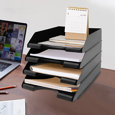 #ad 16 Pcs Stackable Letter Tray File Organizer Paper Desktop Holder Office Storage $38.00