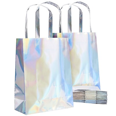 #ad 20x Holographic Foil Paper Gift Bags with Handles Tissue Papers 7 x 9 x 3 in $17.99