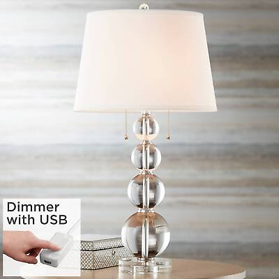 #ad Modern Table Lamp with USB Port Crystal Spheres Drum Shade for Living Room $229.98