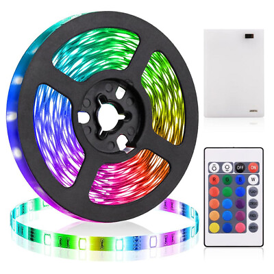 #ad Battery Powered 5050 RGB LED Strip Light Flexible Color Changing Remote Control $13.89