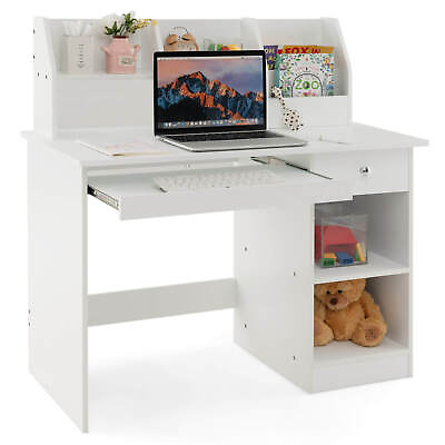 #ad Kids Study Desk Children Writing Table w Hutch Drawer Shelves amp; Keyboard Tray $139.99