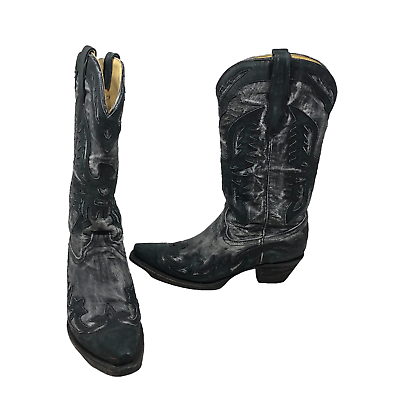 #ad Corral Boots Rustic Black Eagle Inlay Leather Cowboy Boots 8.5 Western Rancher $105.75