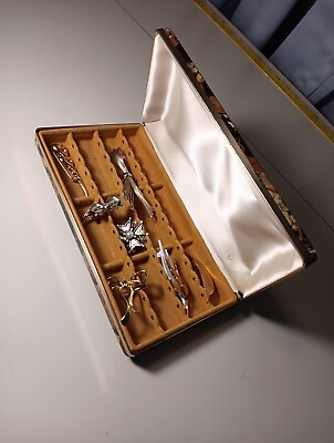 #ad Mele Hard Case Jewelry Box Travel Organizer Vintage Holder 7 Vtg BROOCHES vguc $41.59