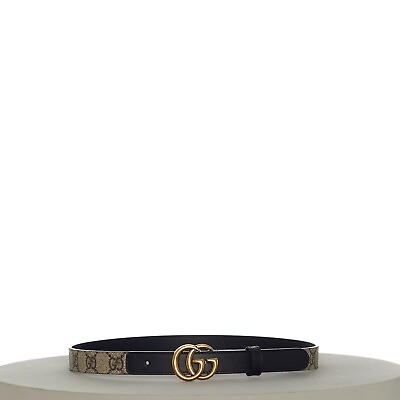 #ad GUCCI 360$ Thin GG Marmont Belt GG Monogram Print Canvas Double G Brass Buckle $295.00