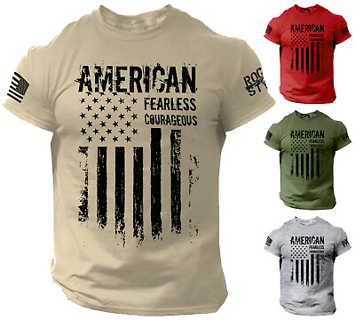 #ad American T Shirt Fearless Courageous Distressed Flag Military Style Shirt $15.90