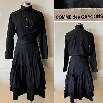 #ad COMME DES GARCONS Japan Black 100% Cotton Poplin Three Layer Ruffle Skirt XS $299.00
