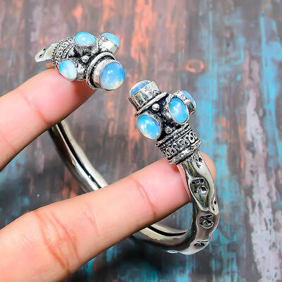 #ad Milky Opal Gemstone Handmade Gift Cuff Bangle Adjustable I472 $4.99