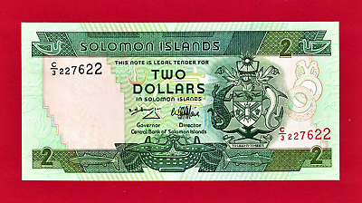 #ad RARE Two 2 Dollars 1997 SOLOMON ISLANDS UNC NOTE P 18a Sign. #6 Without Flag $3.98
