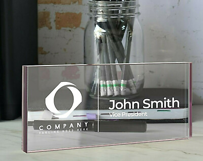 #ad Desk Name Plate Personalized Text Title Logo Custom Acrylic Gift PRINTED IN USA $35.00