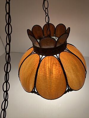 #ad #ad Antique 8 Panel Swag Stained Slag Glass Hanging Lamp Shade Art Deco $175.00