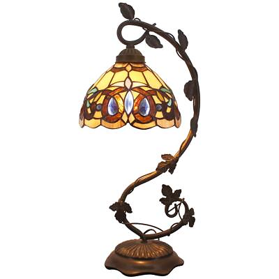 #ad Tiffany Table Lamp Stained Glass Victorian Table Lamp Metal Leaf Base 8X10X2... $157.52