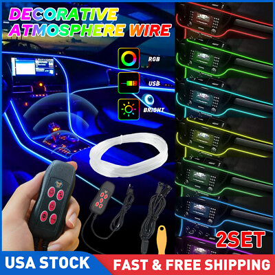#ad 2x Car RGB LED Light Strip Interior Atmosphere Neon Lamp Remote Control For Cars $32.38