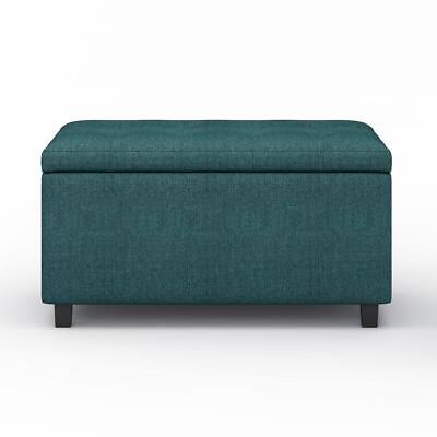 #ad Simpli Home Storage Ottoman 34quot; x 18quot; Upholstered Durable Fabric Rectangle Teal $130.62