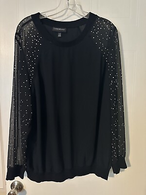 #ad Lane Bryant Blouse Womens Size 18 20 Black Sheer Studded Sleeve Pullover Top $22.99
