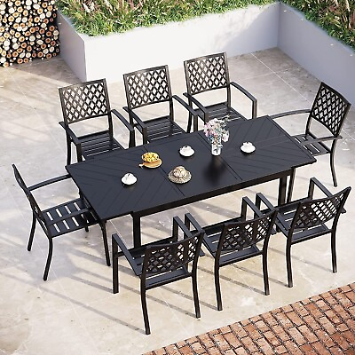 #ad PHI VILLA 9 Piece Outdoor Dining Set Expandable Rectangular Table Patio Chairs $799.99