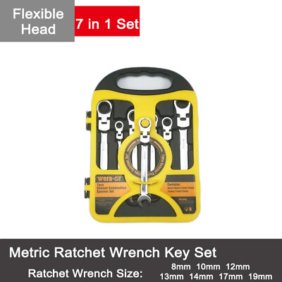 #ad 7pc 8 19mm Metric Flexible Head Ratcheting Wrench Combination Spanner Tool Set $50.99