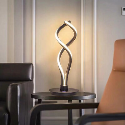 #ad Modern LED Spiral Table Lamp Bedside Desk Light Bedroom Decor Curved Light Black $26.00