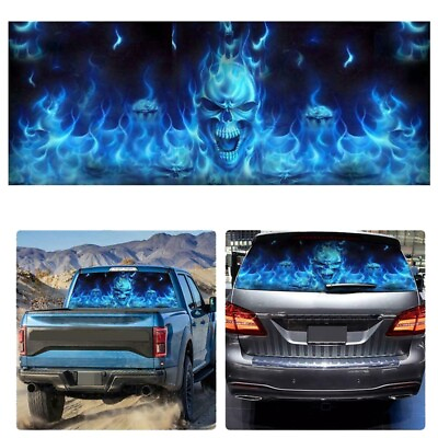 #ad 2X Way Vision for Truck Suv Flaming Skull 3D Rear Windshield Decal7404 AU $32.99