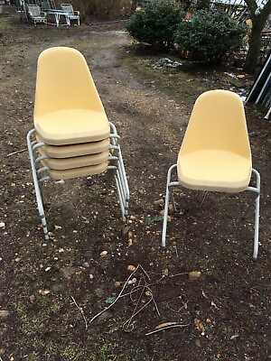 #ad 1 Vintage Mid Century Modern Stacking Plastic Chair By Comfort Line Yellow $67.50