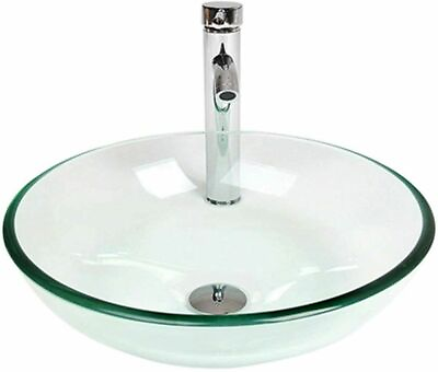 #ad ELECWISH Clear Bathroom Vessel Sink Basin Round Tempered Glass Basin Bowl Faucet $89.99