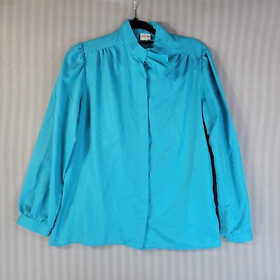 #ad Vintage Terry Of Chicago Womems Blouse top Union Made Made Front Teal Tie Detail $21.99