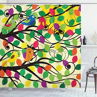 #ad Birds Shower Curtain Happy Birds Colorful Tree Print for Bathroom $41.99