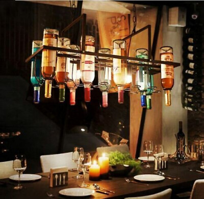 #ad Vintage 24 Wine Bottles Ceiling Light Hanging Lamp Chandelier Cafe Bar Lighting $89.17