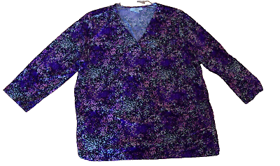 #ad Liz Claiborne Women#x27;s Surplice 3 4 Sleeve Purple Black Pink Abstract Top Size 3X $27.99