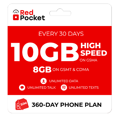 #ad $20.00 Mo Red Pocket Prepaid Plan: UnImtd Everything GSMA 10GB GSMT amp; CDMA 8GB $240.00