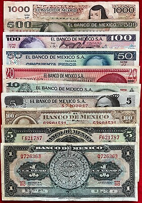 #ad LOT of 10 MEXICO PESO BANKNOTES SERIES 1 51020501005001000 BDM MEXICO ABN $19.98