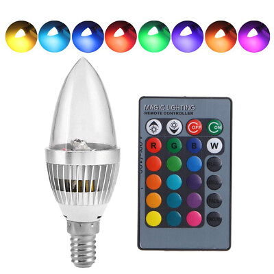#ad E12 E14 RGB Remote Control Candelabra LED Bulb Color Changing Candle Light Lamp $21.99