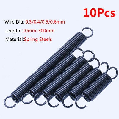 #ad 10Pcs Wire Dia 0.3 0.4 0.5 0.6mm Hook End Expansion Tension Spring 10 300mm Long $9.45