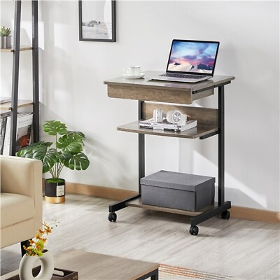 #ad Small Rolling Desk Laptop PC Corner Tray Desk Wooden Computer Table Workstation $59.99
