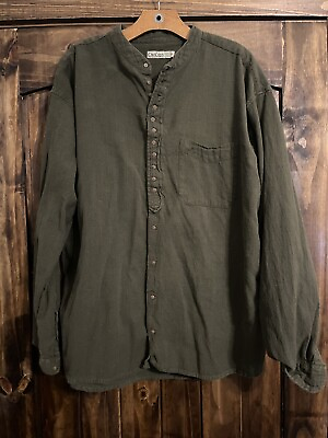 #ad Civilian Men#x27;s 2XL Green Traditional Irish Grandfather Shirt Cotton Flax Blend $32.00