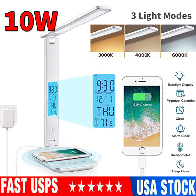 #ad LED Desk Light Wireless Charger Dimmable Eye Caring Reading Lamp Rechargeable US $31.99