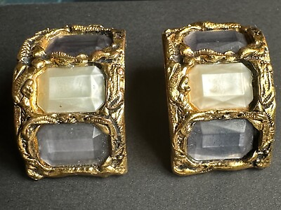 #ad #ad Superb French Vintage Clip on Earrings Faceted Gray amp; White ornaments 3.3cm $149.00