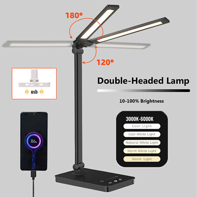 #ad LED Desk Lamp Dimmable Eye Caring Office Table Lamps Reading Light 2 USB Ports $6.99