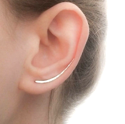 #ad Ear Climber Earrings Sterling Silver 925 Long Curved Sweep Earrings $23.92