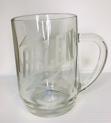 #ad Allen Etched Glass With Handle Coffee Mug Cup Beer Mug Clear 5” $12.00