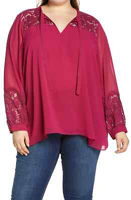 #ad MSRP $65 City Chic Trendy Plus Mysterious Lace Top Maroon Size XS $18.60
