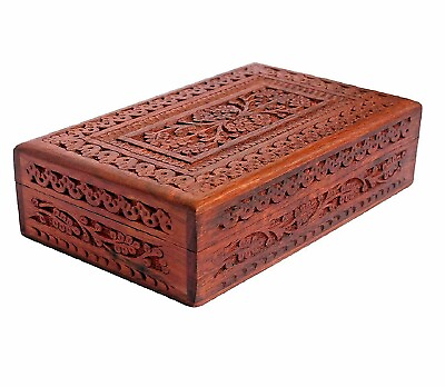 #ad Handmade Wooden Jewelry Box Hand Carved with Carvings Gift Items 10 Inch Box $105.42