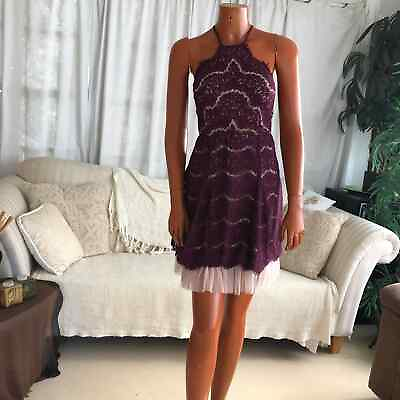 #ad FRANCESCA#x27;s burgundy red lace tulle romantic sexy stunning mini dress M GUC $27.54