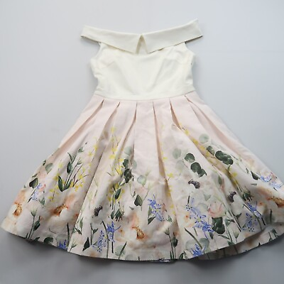#ad Ted Baker Oceanne A Line Dress Designer Size 3 US 8 Floral Pleated Fit n Flare $119.00