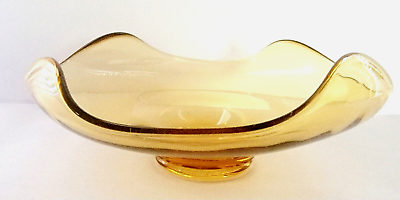 #ad Vintage Viking Amber Candy Dish Wave Rolled Edge Glass Mid Century Modern Rare $24.00