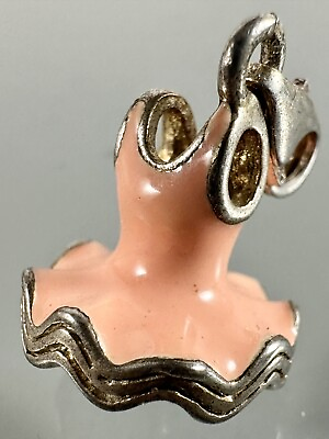 #ad Vintage 925 Sterling Silver 3 D Peach Dress Clip On Lobster Clasp Charm Pendant $29.50