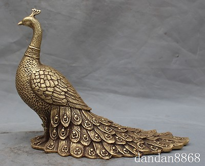 #ad china chinese brass copper fengshui animal peacock bird auspicious lucky statue $168.00