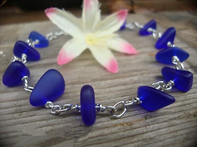 #ad Handcrafted Sea Glass Bracelet Ladies Stretch Bracelet Beaded Chain Bangle $18.99