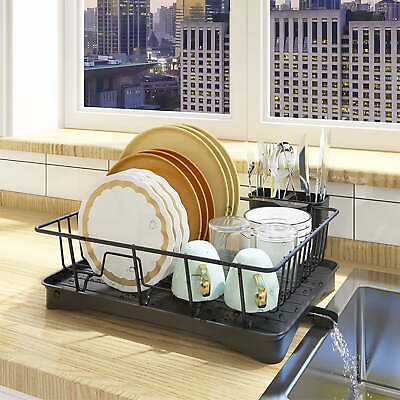 #ad Countertop Steel Dish Drying Rack Dish Drainer with Utensil Holder amp; Drying Tray $22.63