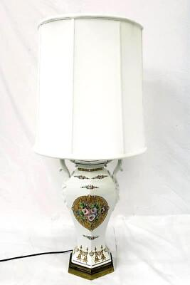 #ad Vintage Ceramic Porcelain Floral Motif Victorian Table Lamp White Shade Tested $83.99